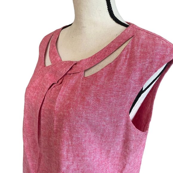 Linea Donna Linen Blend Sleeveless Knot Neckline Pink Pleated Blouse Top Size L - Picture 3 of 10